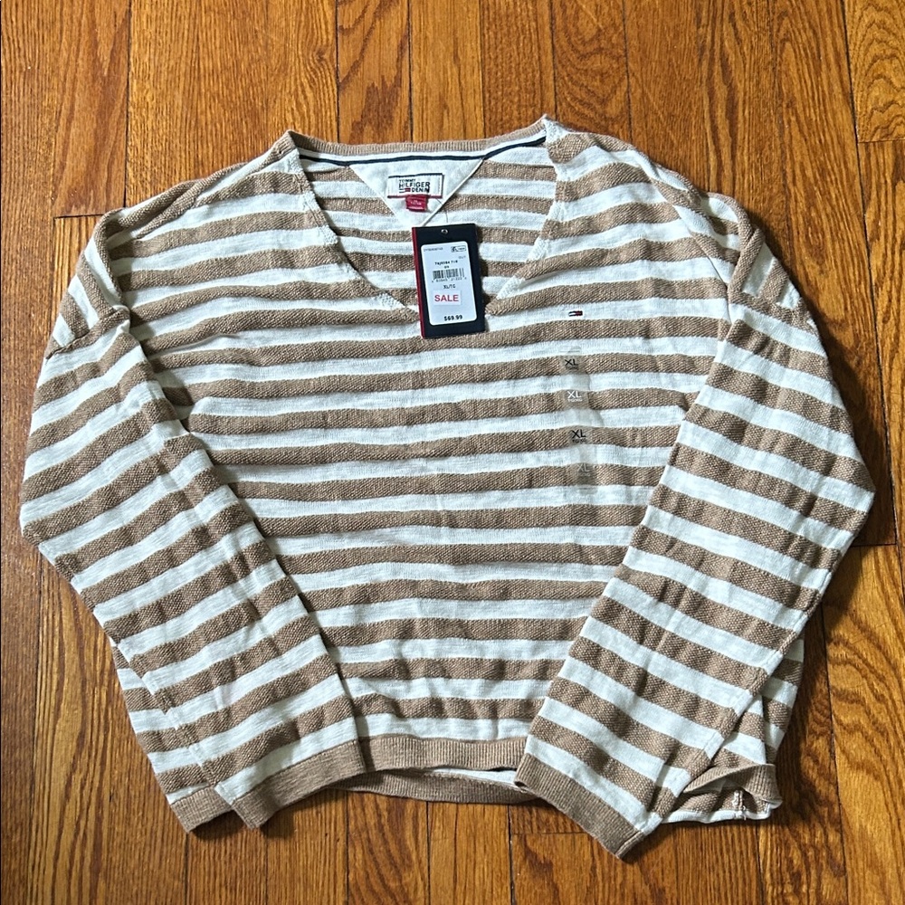 Tommy Hilfiger Beige and White Striped Pullover